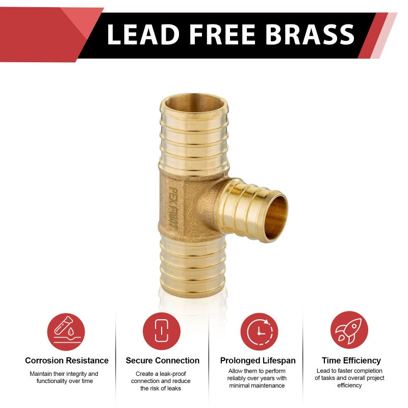 EFIELD (Pack of 3) EFIELD 1" x 1"x 3/4" Barb Crimp Pex Reducing Tee Brass Fittings, ASTM F1807,(PEX1807090-3PCS) - Image 4